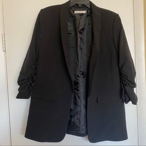 Ruffled Sleeve Black Blazer